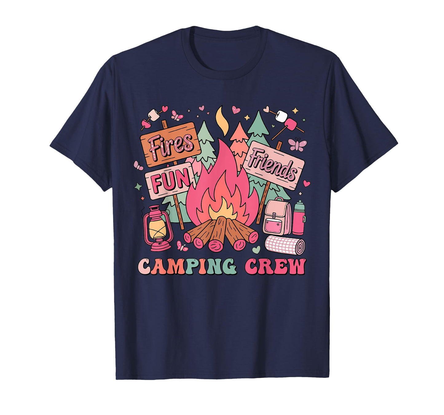 Retro Girls Kids Campfire Family Matching Camping Crew 2025 T-Shirt