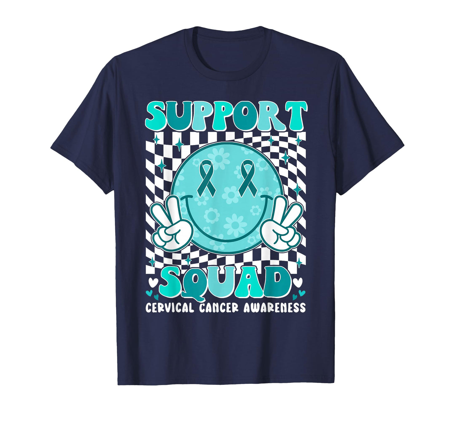 Groovy Cervical Cancer Awareness Men Women Support Squad T-Shirt