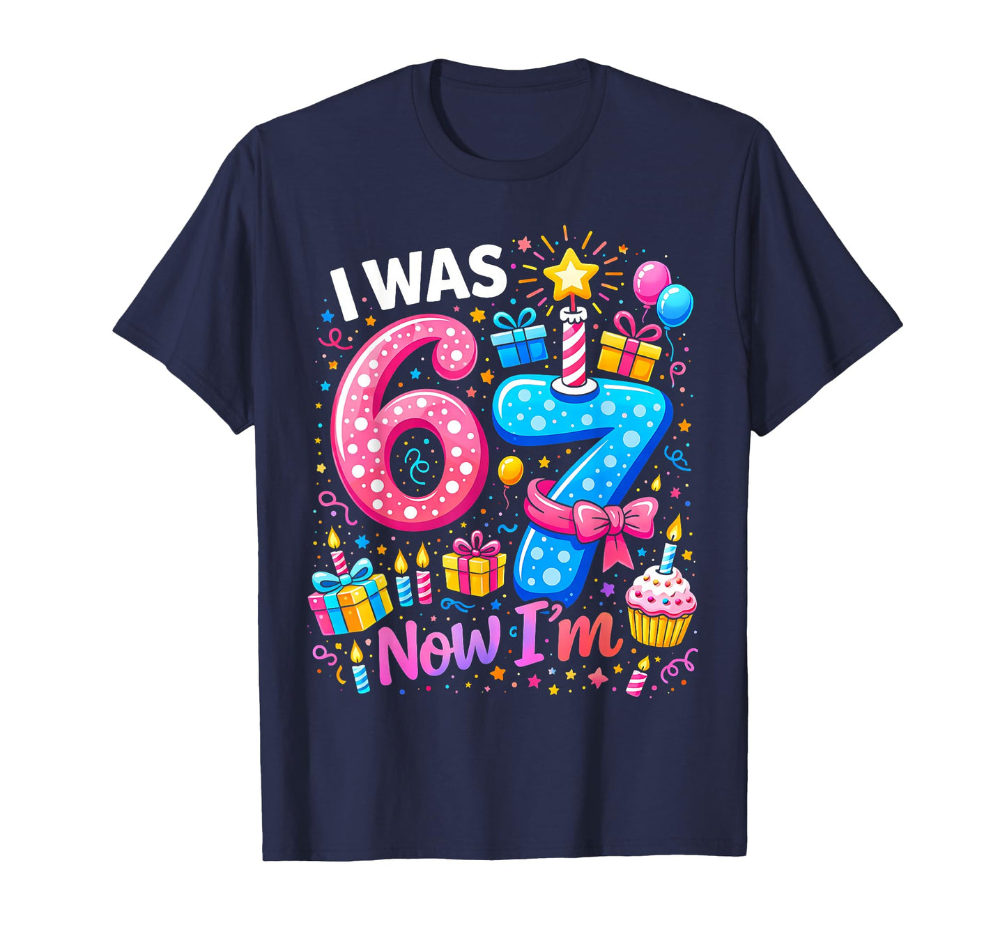 7th Birthday Girl I was 6 Now I'm 7 Years Old Girls Birthday T-Shirt
