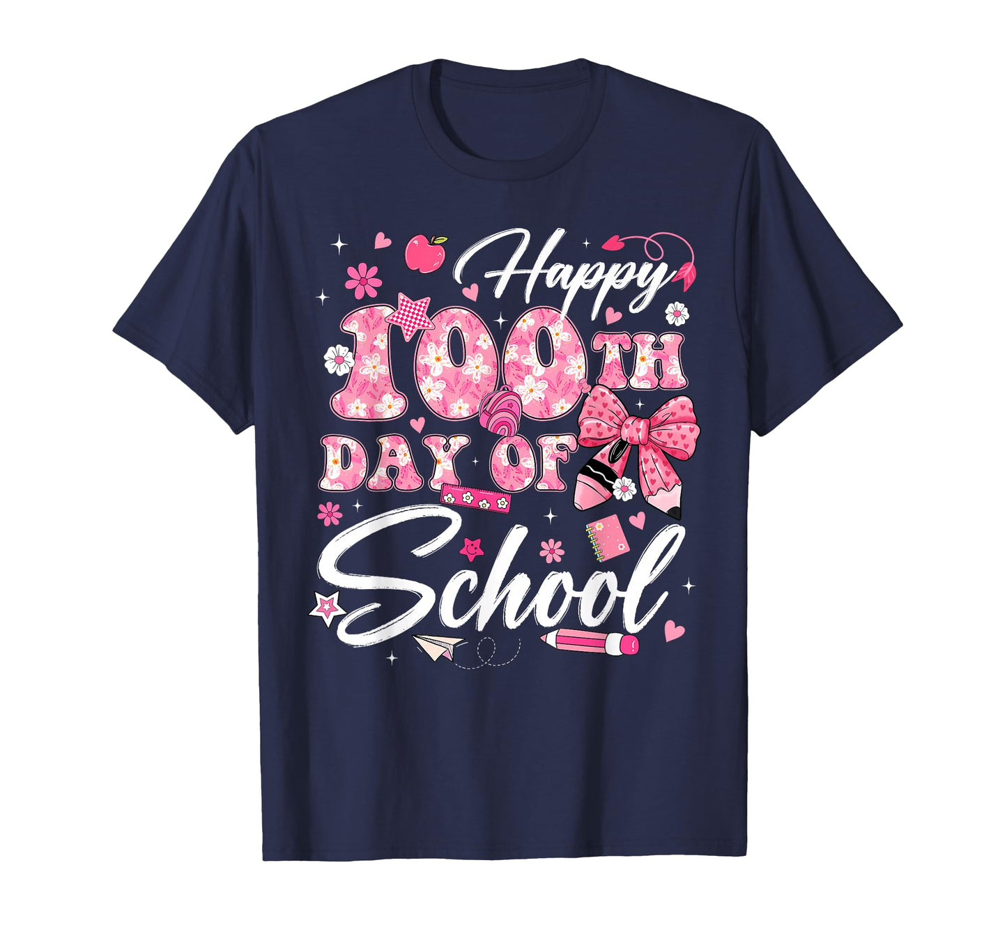 100th Day of School 100 Days Coquette Bow Teacher Floral T-Shirt