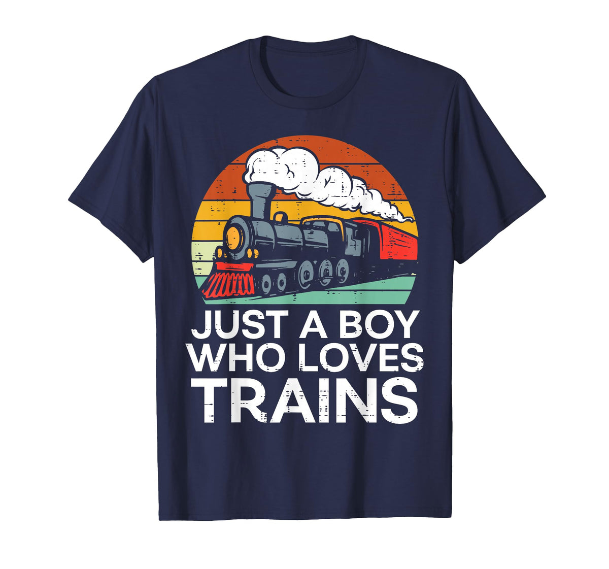 Just A Boy Who Loves Trains Retro Locomotive Men Kids Youth T-Shirt