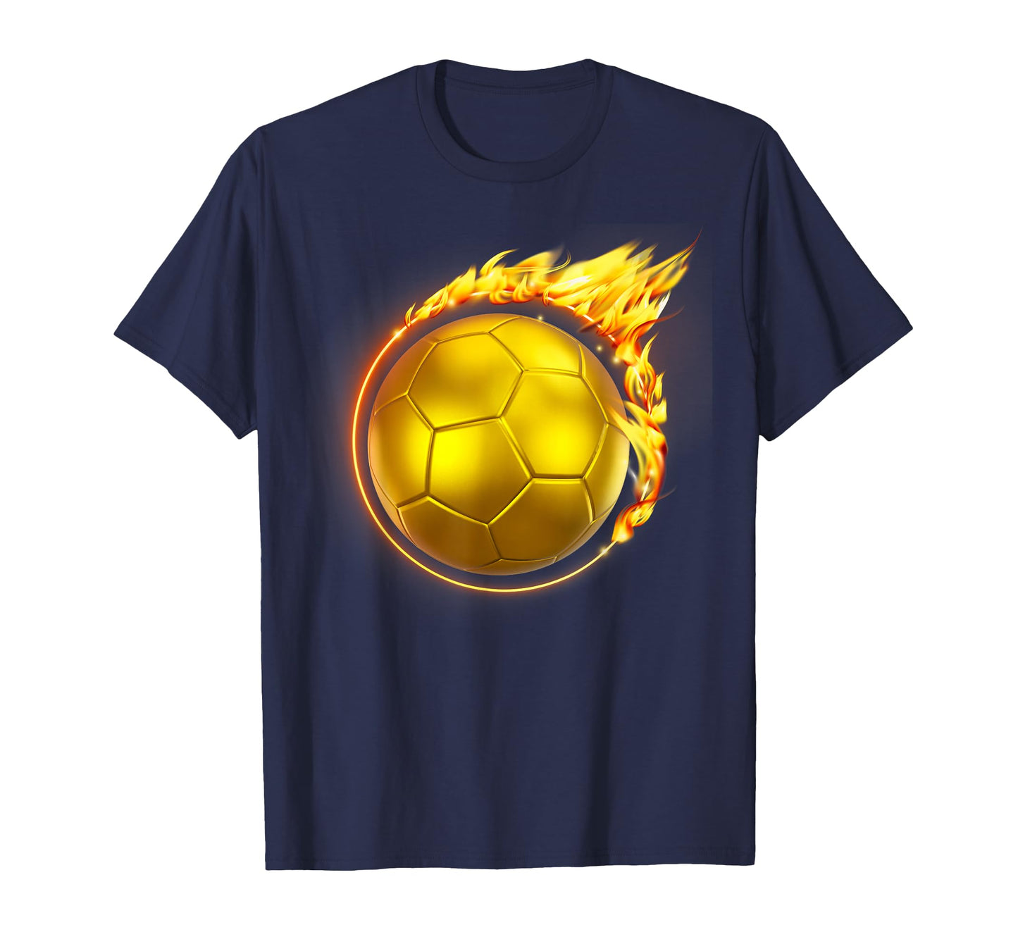 Gold Soccer Ball Flames Flaming Flying Soccer Ball on Fire T-Shirt