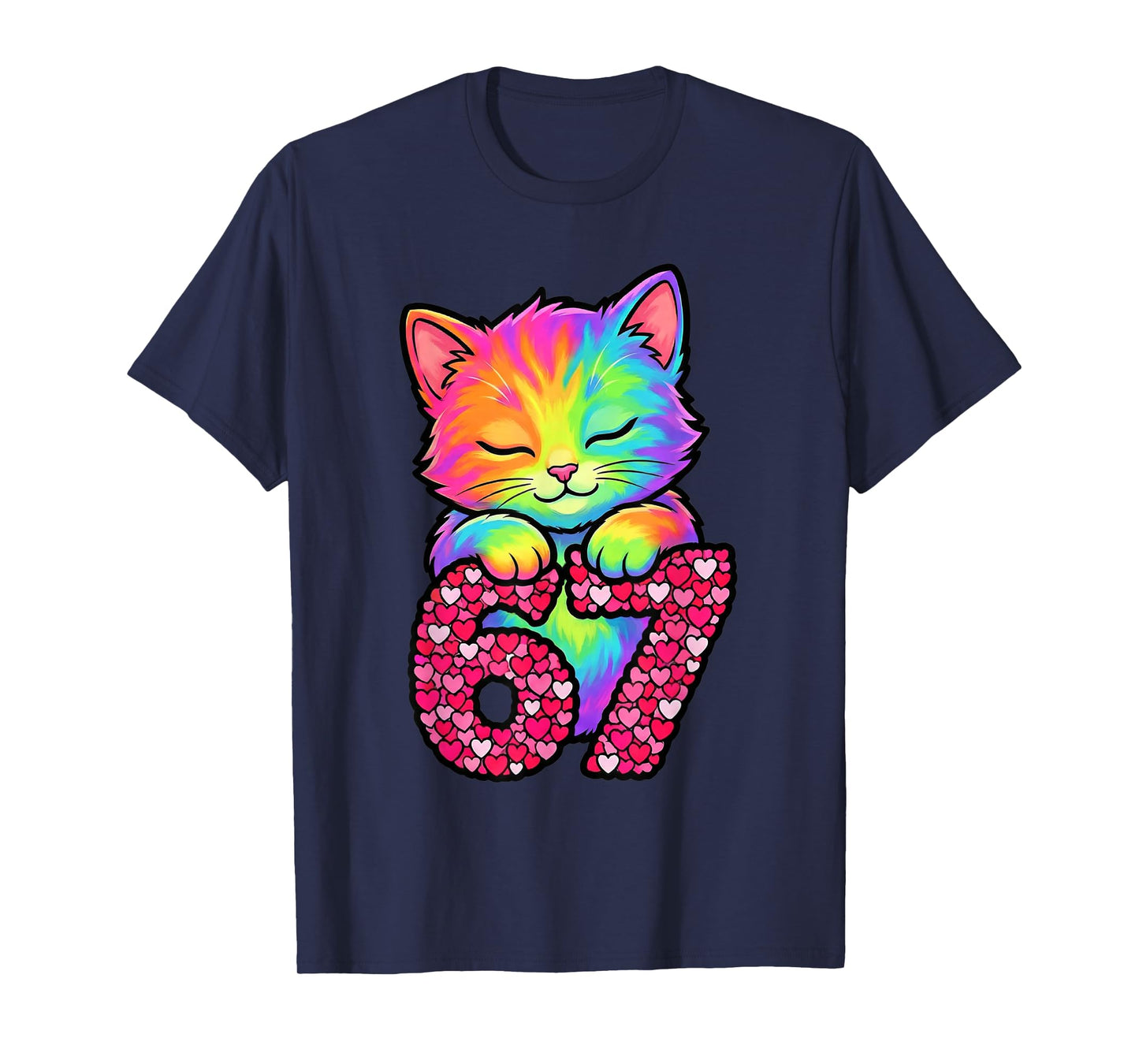 Cute 67 Funny Cat Six Seven Meme Kids Valentines Day Kitty T-Shirt