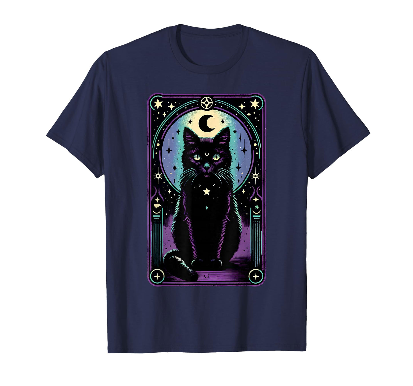 Tarot Card Crescent Moon Black Cat Lover Tarot Cat Vintage T-Shirt