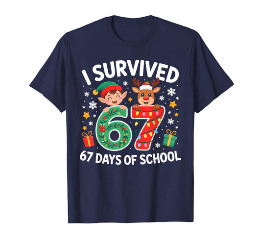 I Survived 67 Days of School Christmas Candy Cane Six Seven T-Shirt