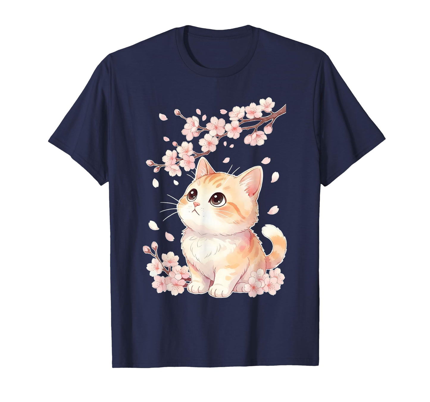 Cute Sakura Kitten Cherry Blossom Japanese Kawaii Anime Cat T-Shirt