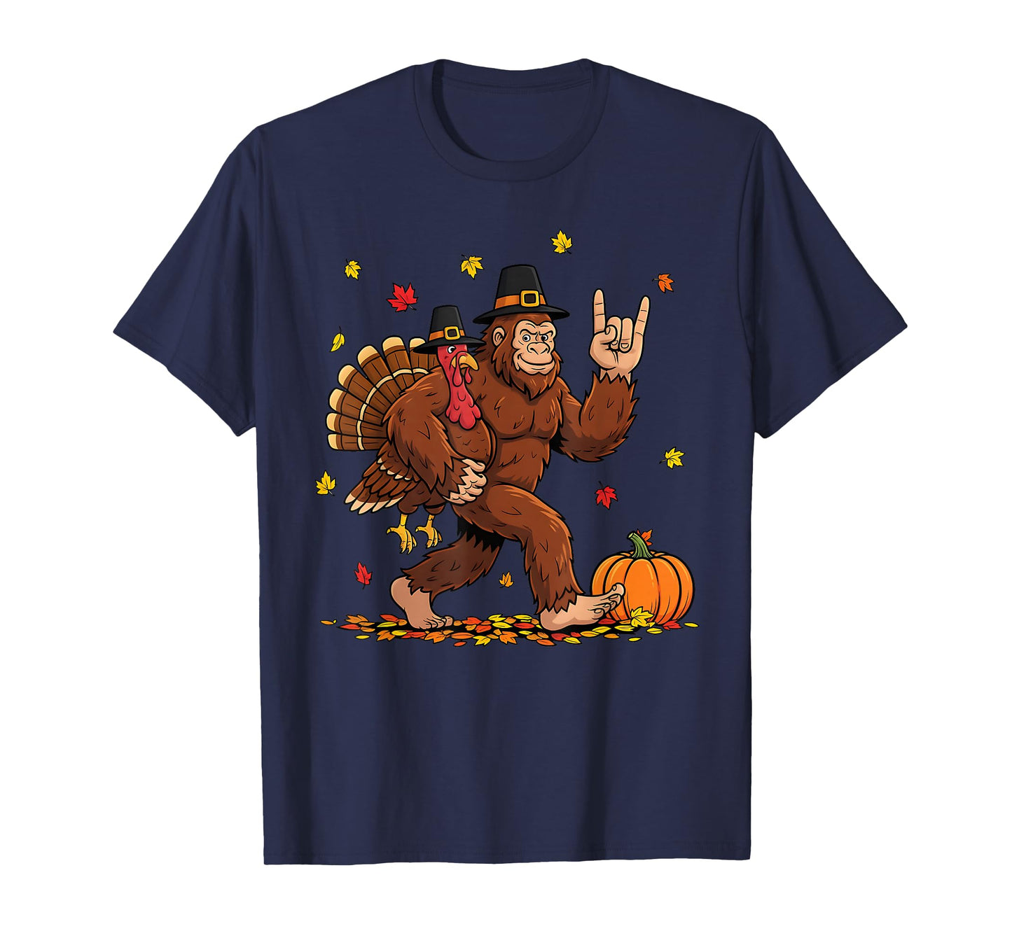 Thanksgiving Bigfoot Turkey Pumpkin for Men Boys Kids T-Shirt