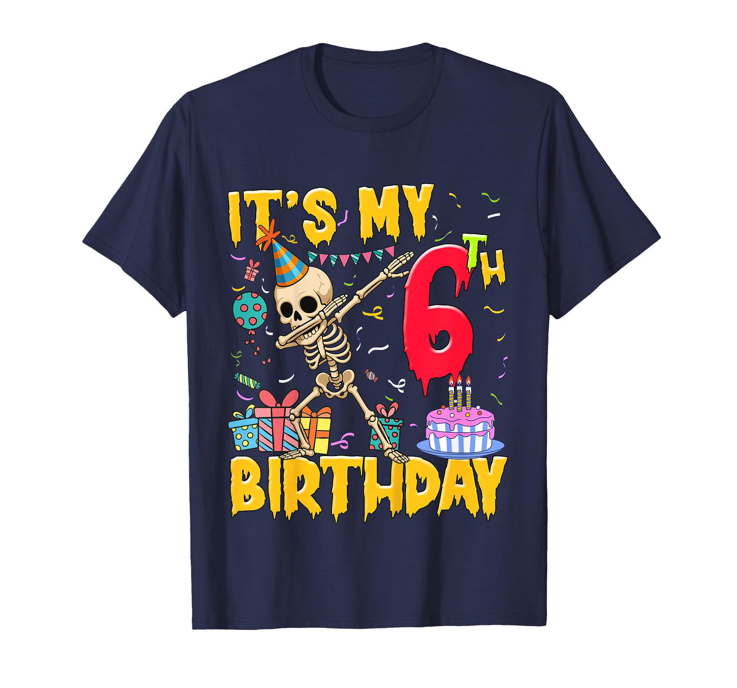 Kids It's My 6th Birthday Party Halloween Skeleton Birthday T-Shirt