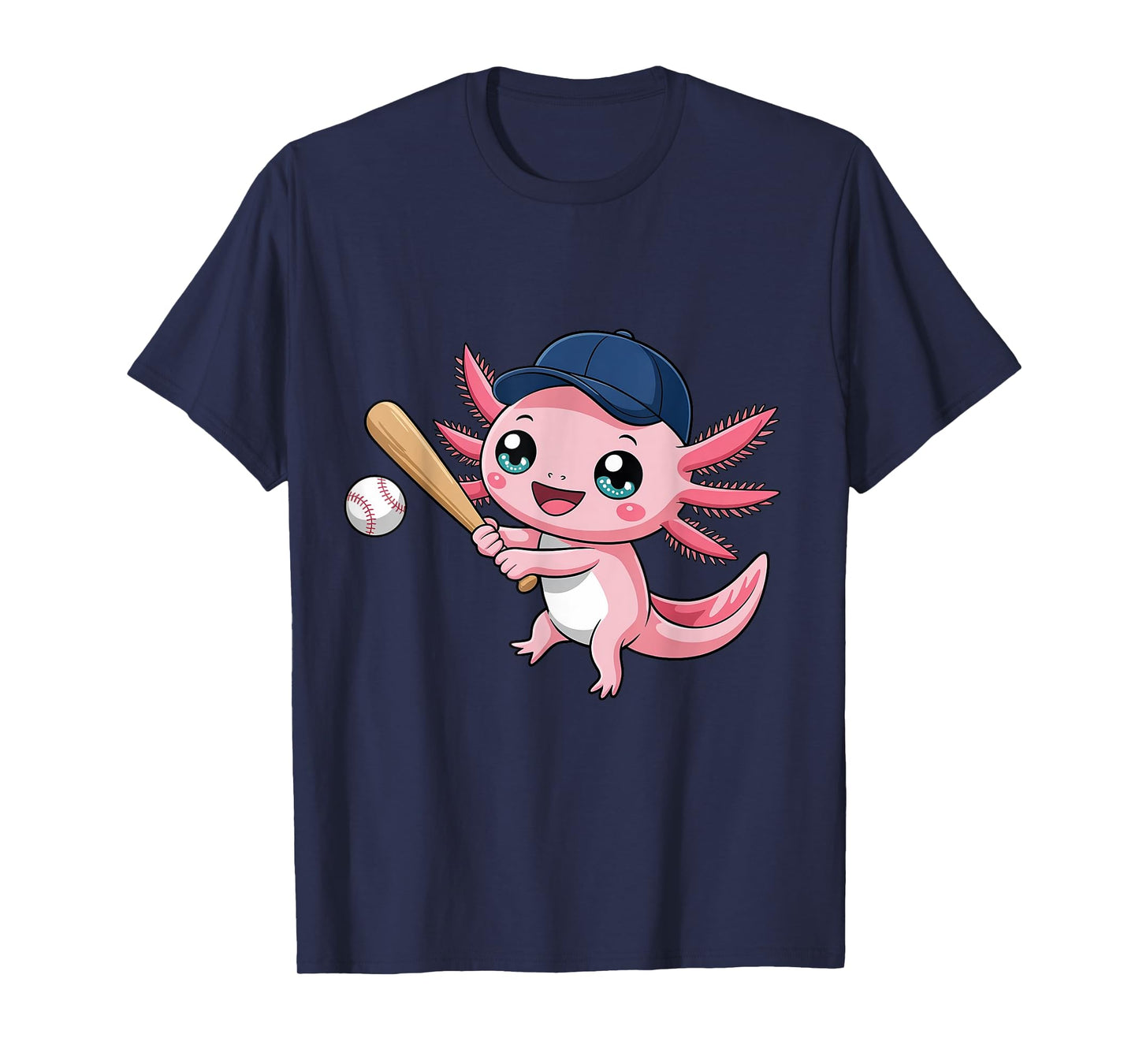 Cute Axolotl Playing Baseball Kid Kawaii Anime Axolotl T-Shirt