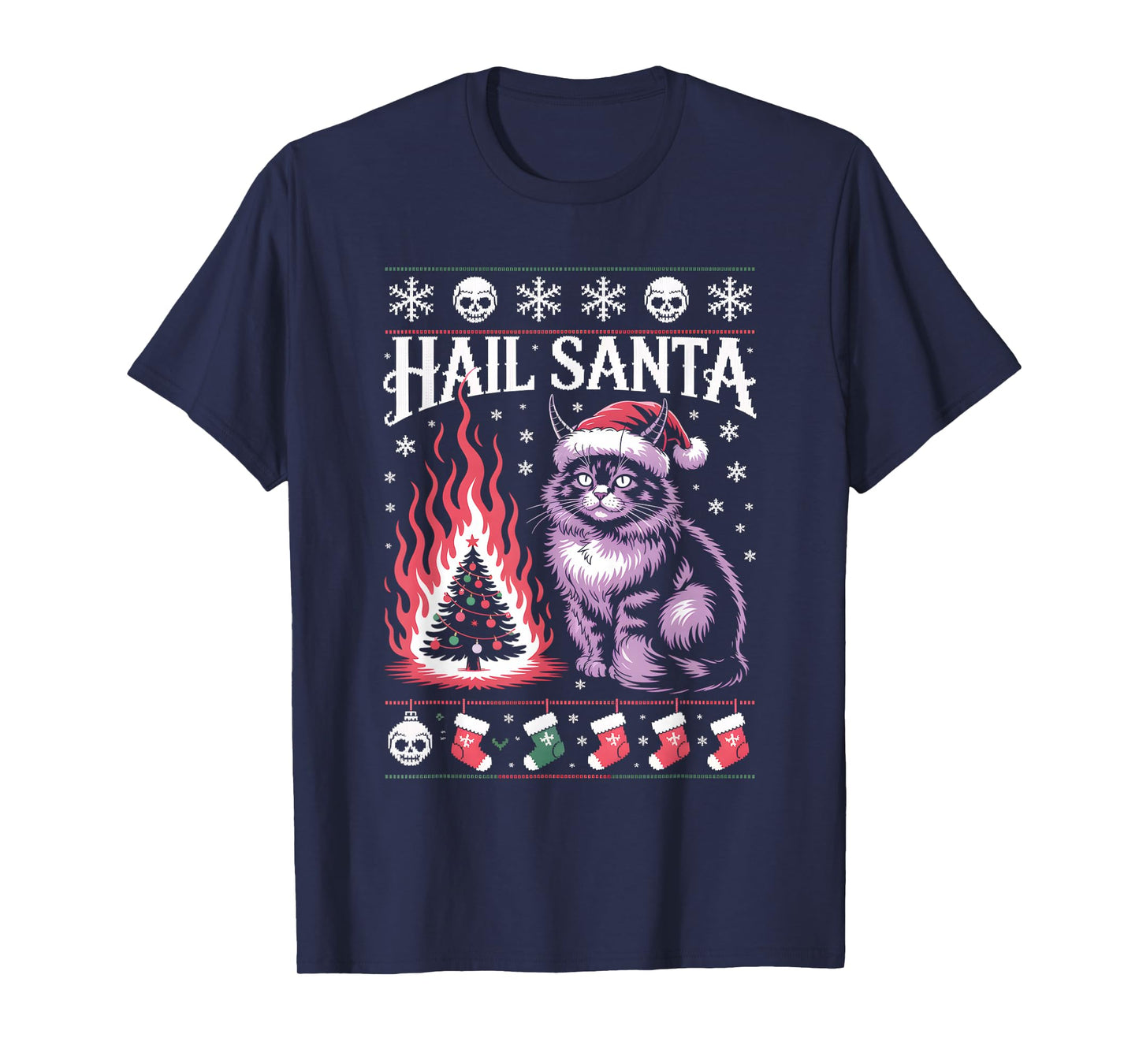 Hail Santa Cat Christmas Sweater Funny Holiday Style T-Shirt