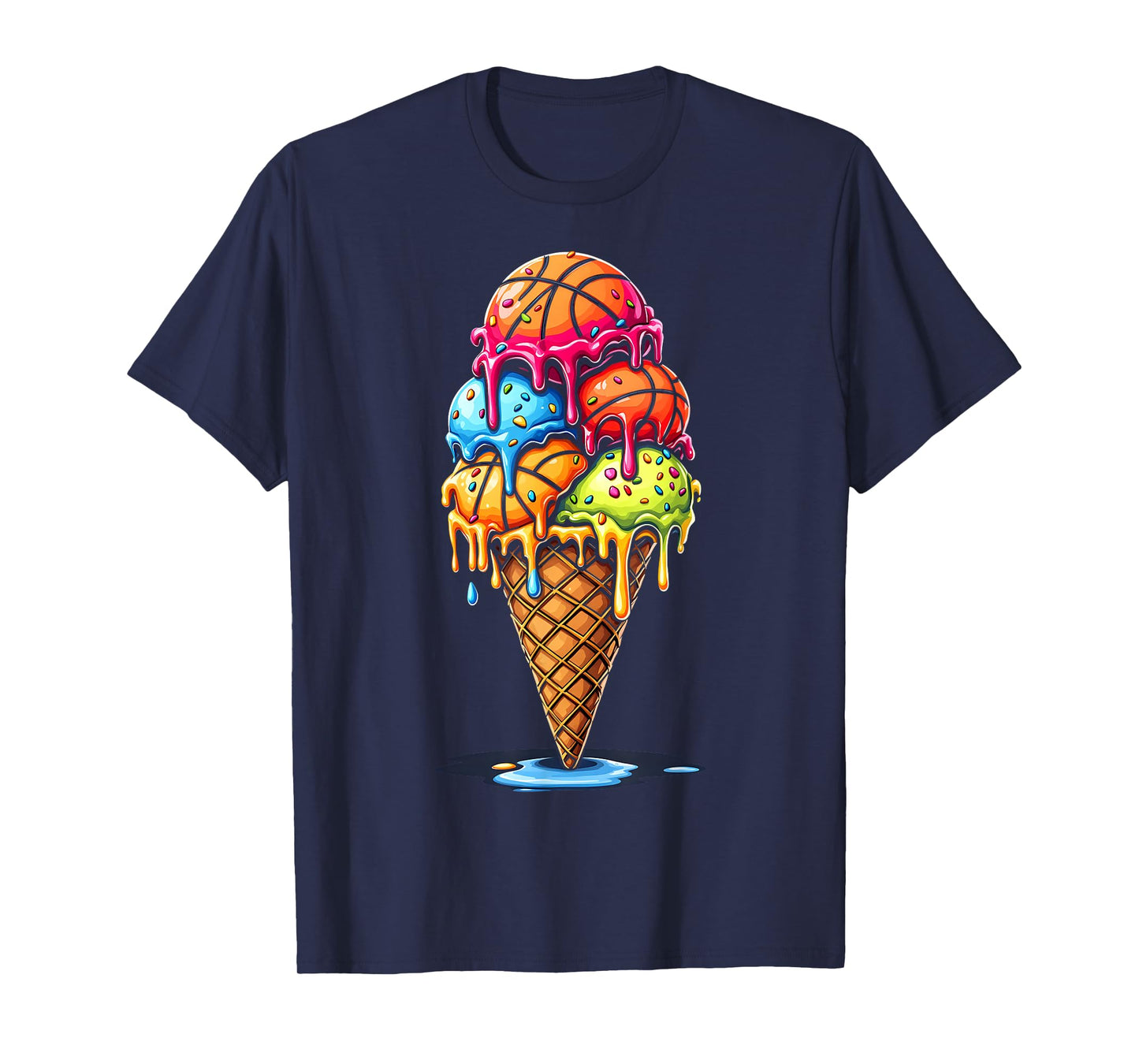 Basketball Drip Boys Girls Ice Cream Drip Sprinkles Summer T-Shirt