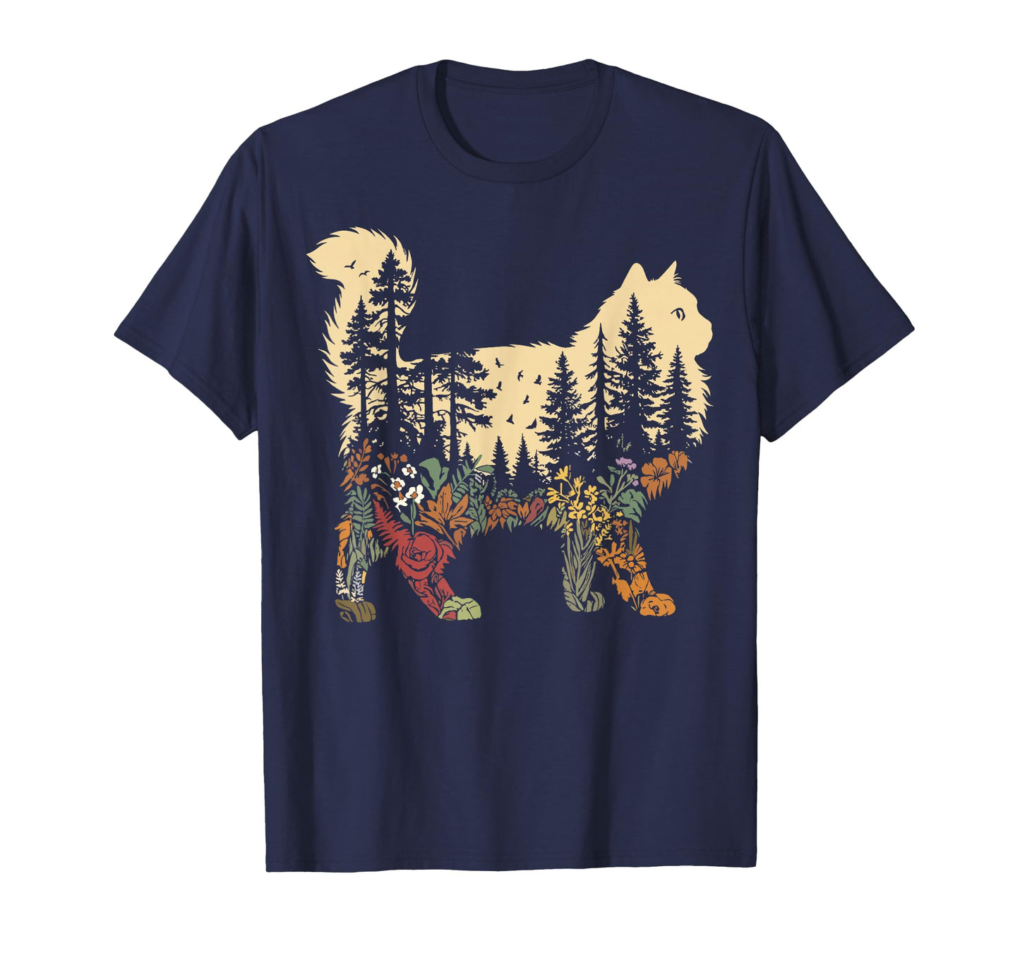 Nature Cat Lovers Boho Ragdoll Forest Floral Scene T-Shirt