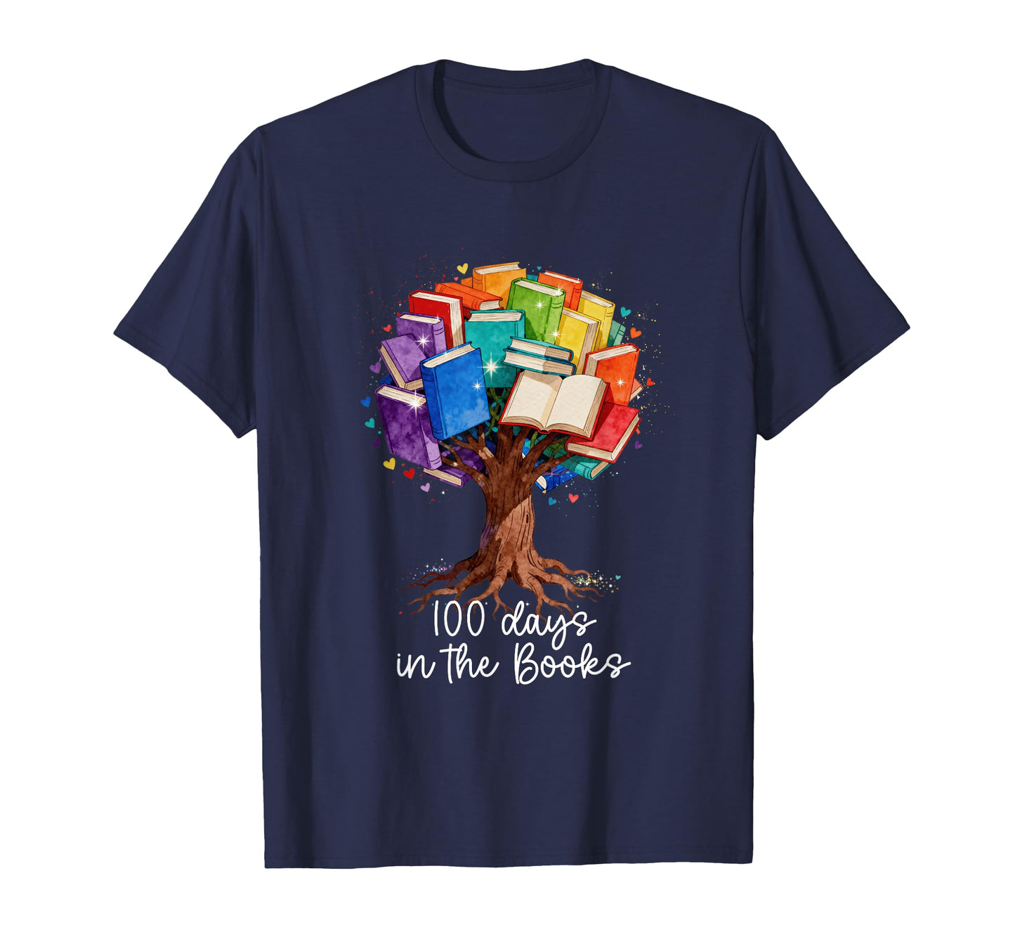 100 Days in The Books Tree Reading Teacher Student 100th Day T-Shirt