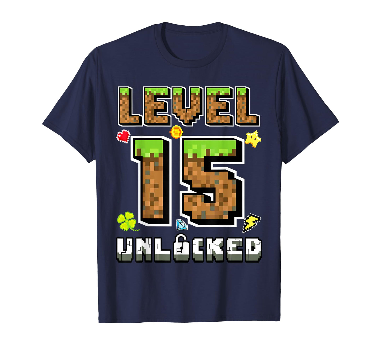 Level 15 Unlocked Birthday 15th Years Bday Gamer Pixel Boy T-Shirt
