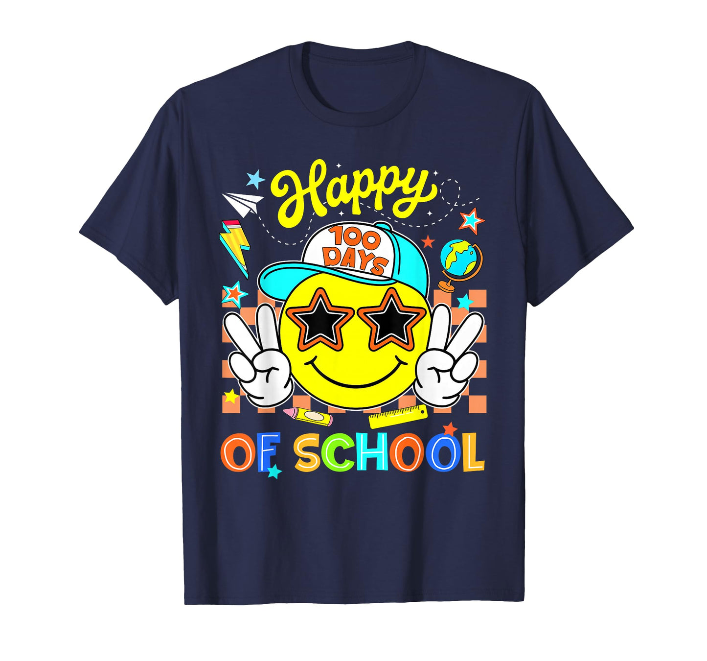 Happy 100th Day of School Smile Face Boy Teacher Sunglasses T-Shirt