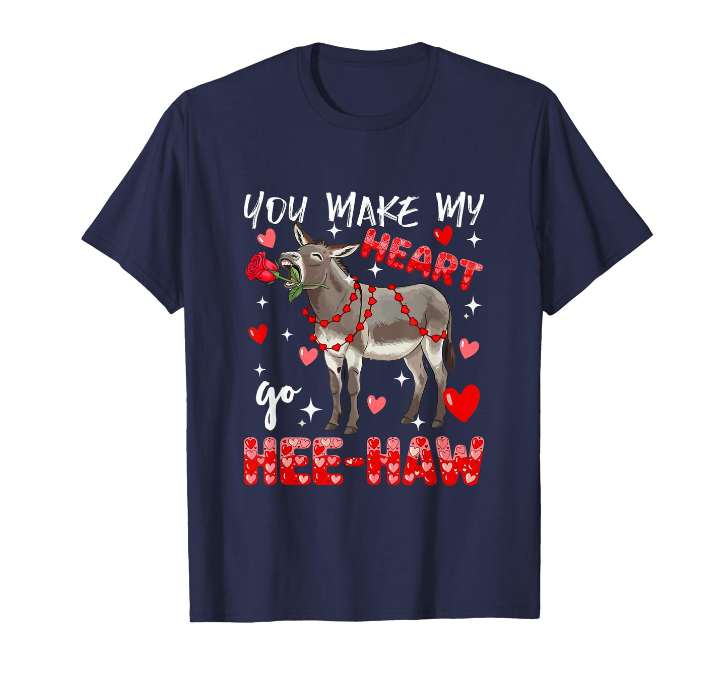 Make Heart Go Valentine's Day Cute Donkey Sound Floral Rose T-Shirt