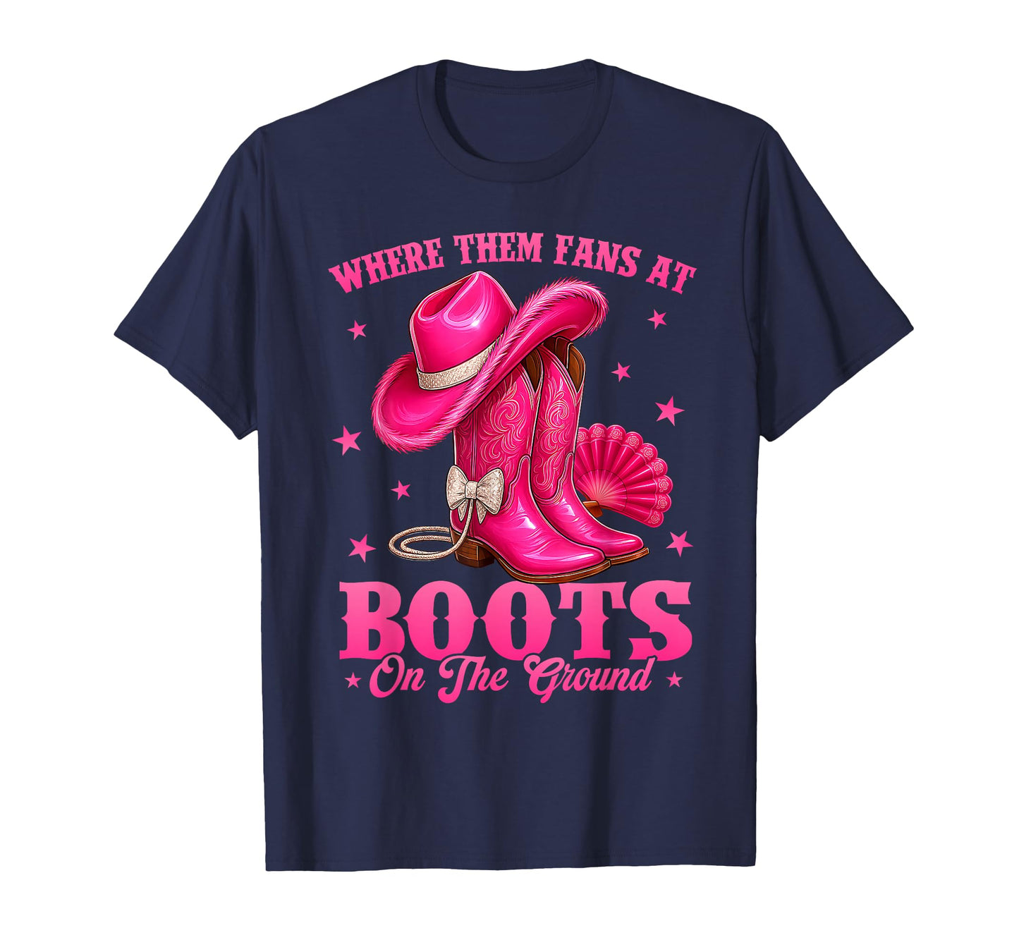Where Them Fans at Boots On The Ground Black Western Cowgirl T-Shirt