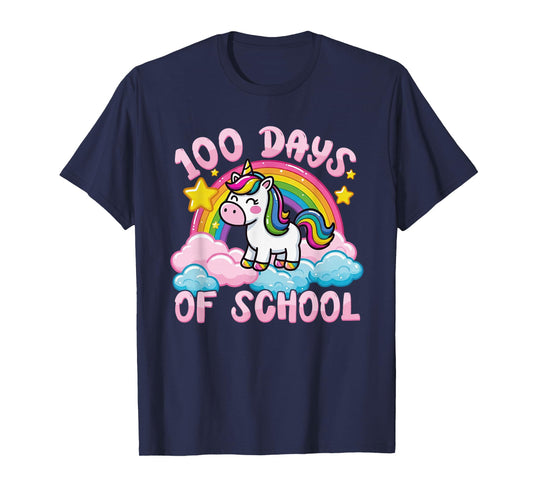 100 Days of School Unicorn Rainbow 100th Day Girls Kids T-Shirt