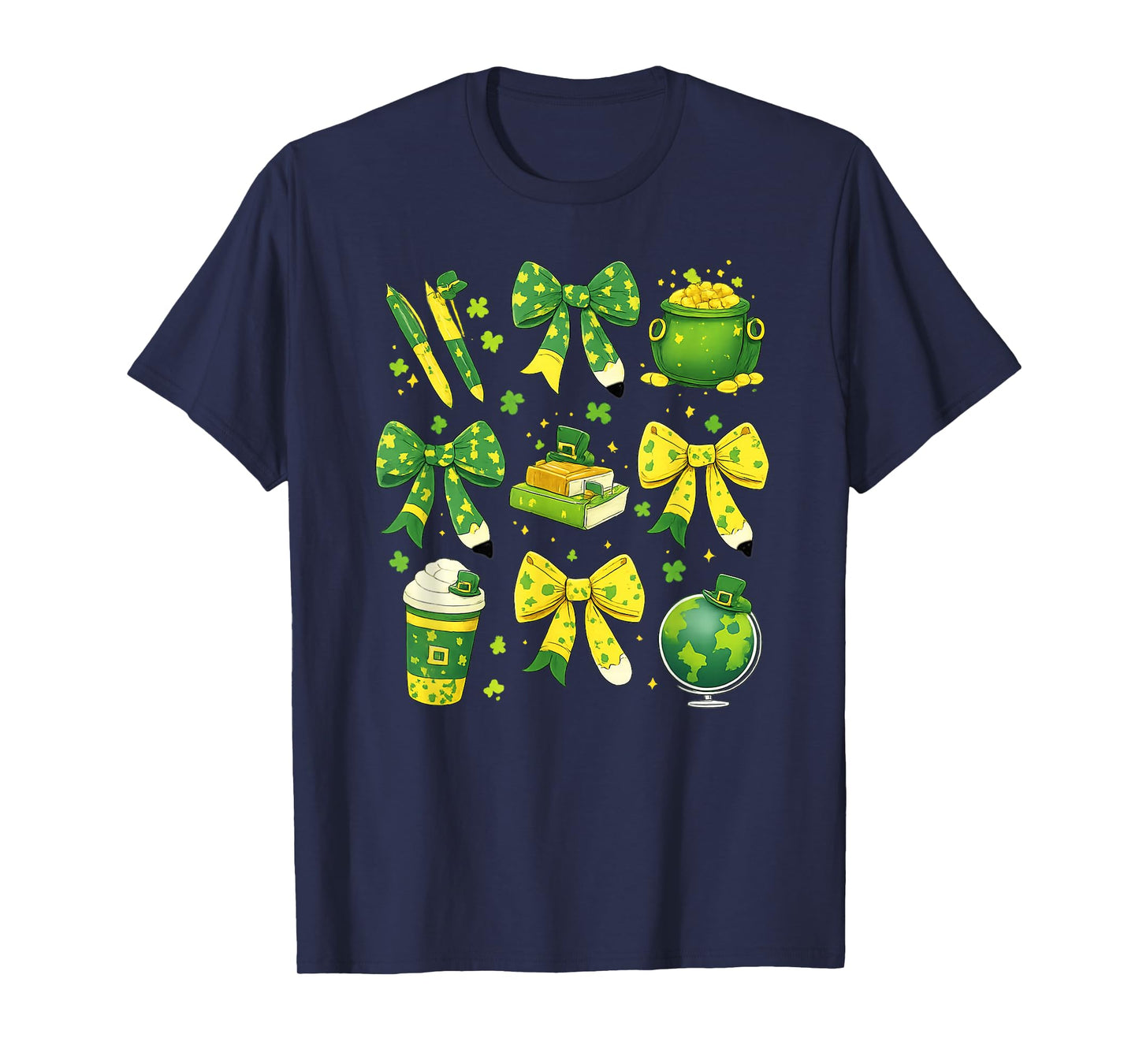 St Patrick's Day Lucky Teacher Shamrock Coquette Bow Pencil T-Shirt