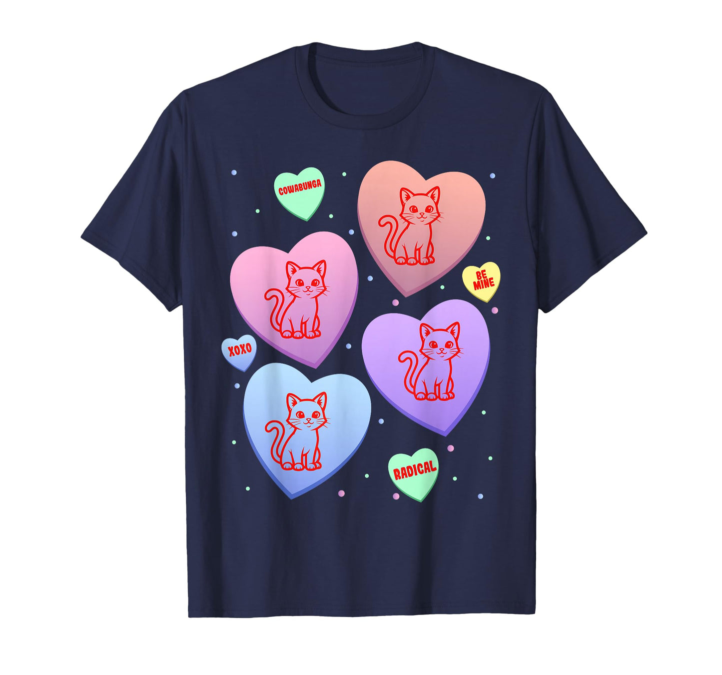 Cat Candy Heart Pastel Cute Kitten Valentines Day T-Shirt