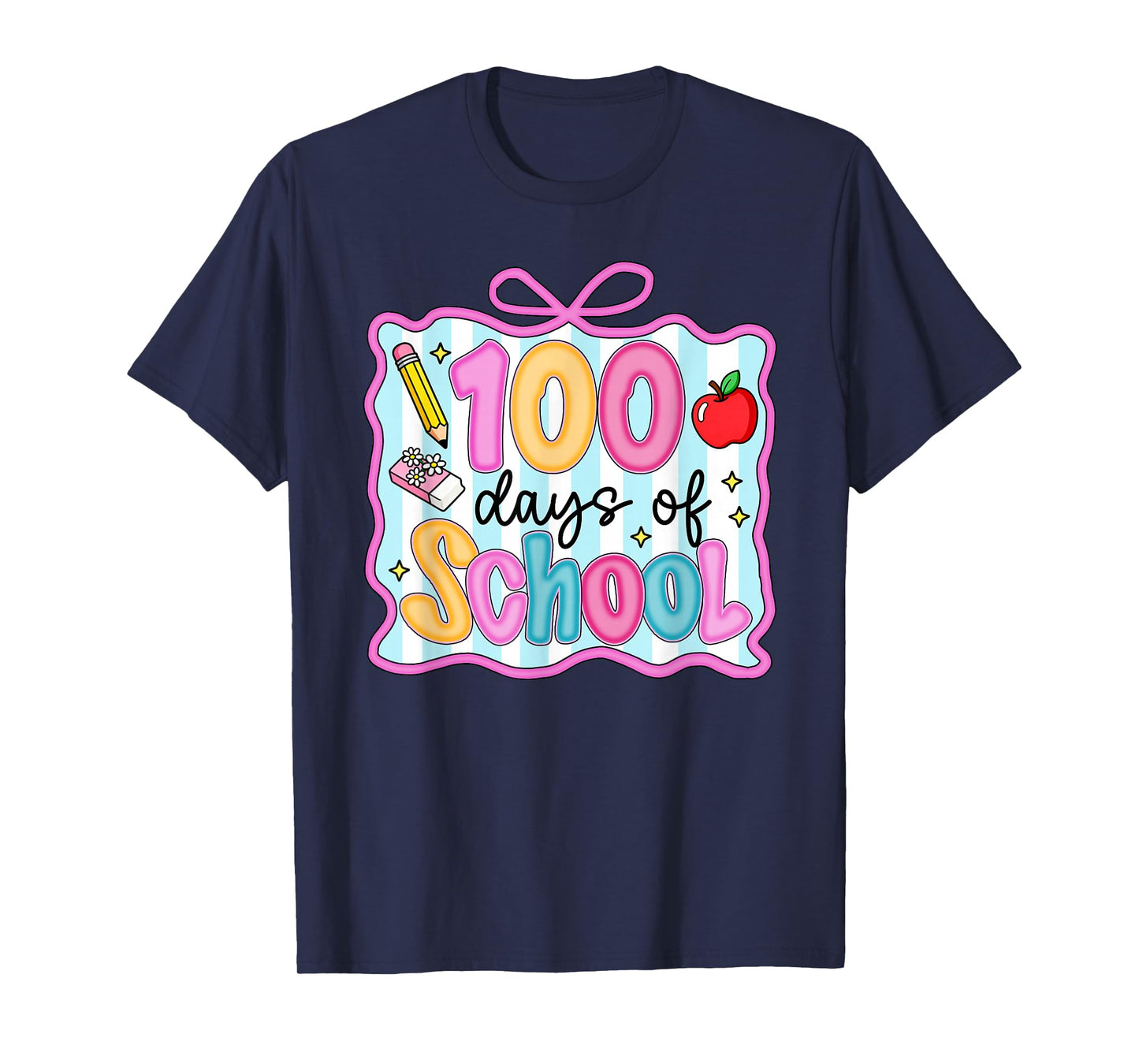 100 Days of School Preppy Coquette Bow 100th Day Teacher Kid T-Shirt