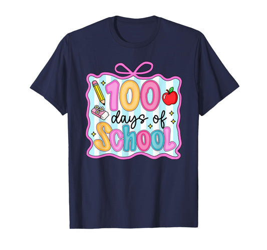 100 Days of School Preppy Coquette Bow 100th Day Teacher Kid T-Shirt