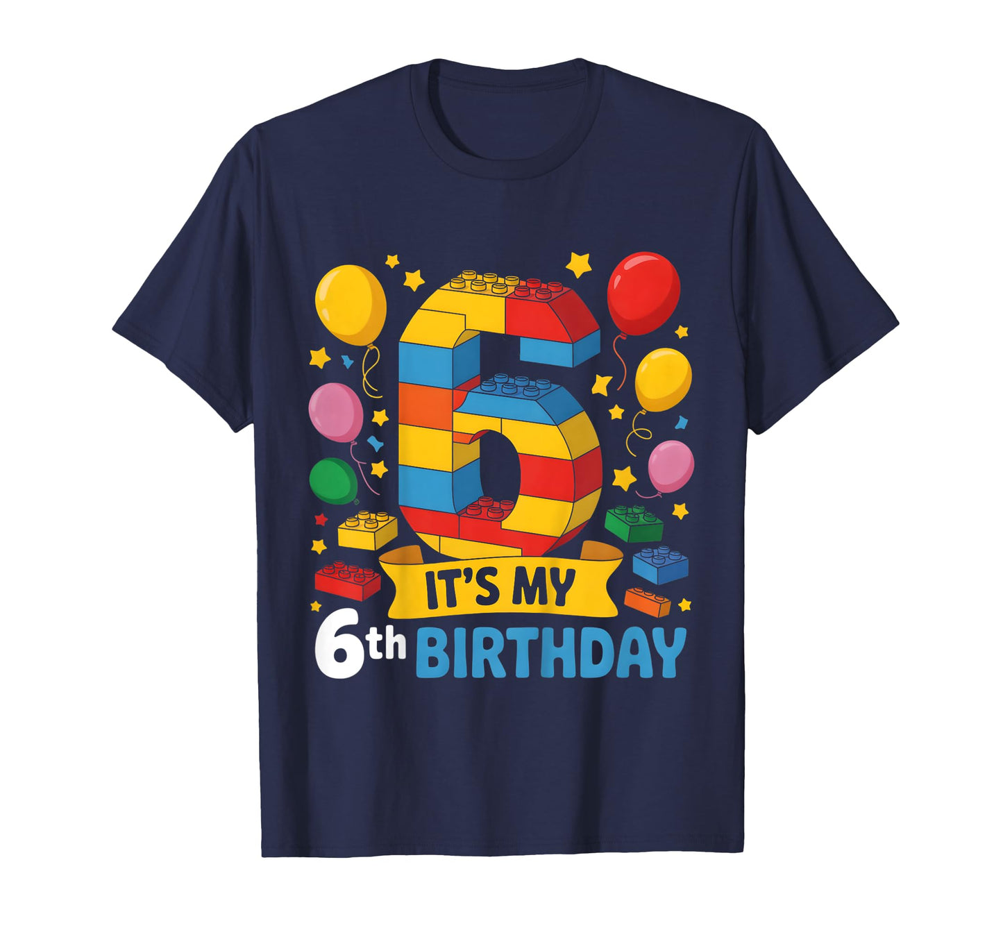 Kids Number Blocks 6th Birthday 6 Year Old Building Theme Party T-Shirt