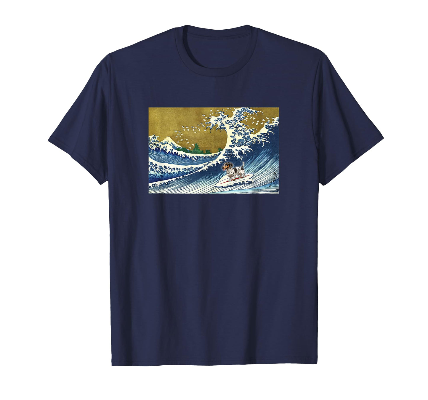 Funny Retro Vintage Surfing A Wave Piebald Dachshund Lover T-Shirt