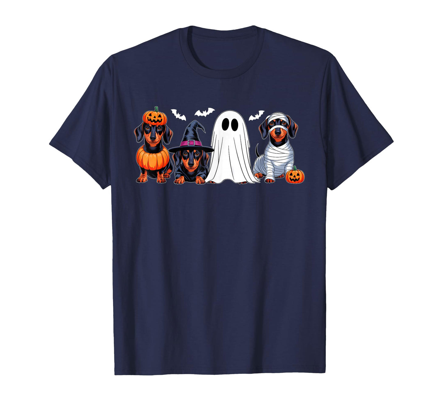 Ghost Witch Mummy Pumpkin Dachshund Dog Halloween Costume T-Shirt