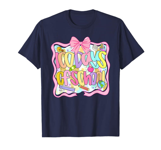 100 Days of School Bow 100th Day of School Teacher Kid Girl T-Shirt