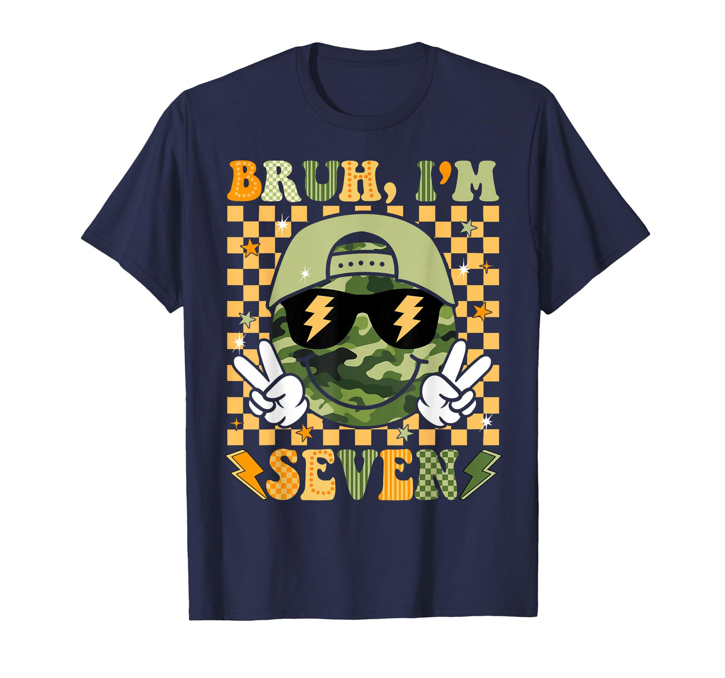 Bruh I'm Seven 7th Birthday Boys Kids Camo 7 Years Old Bday T-Shirt
