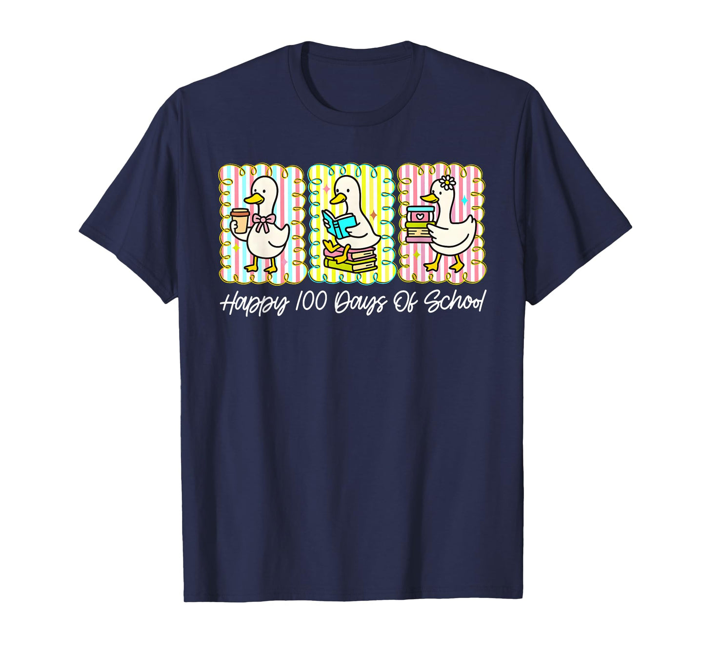 Preppy 100 Days of School Goose Coffee Books Teacher Life T-Shirt