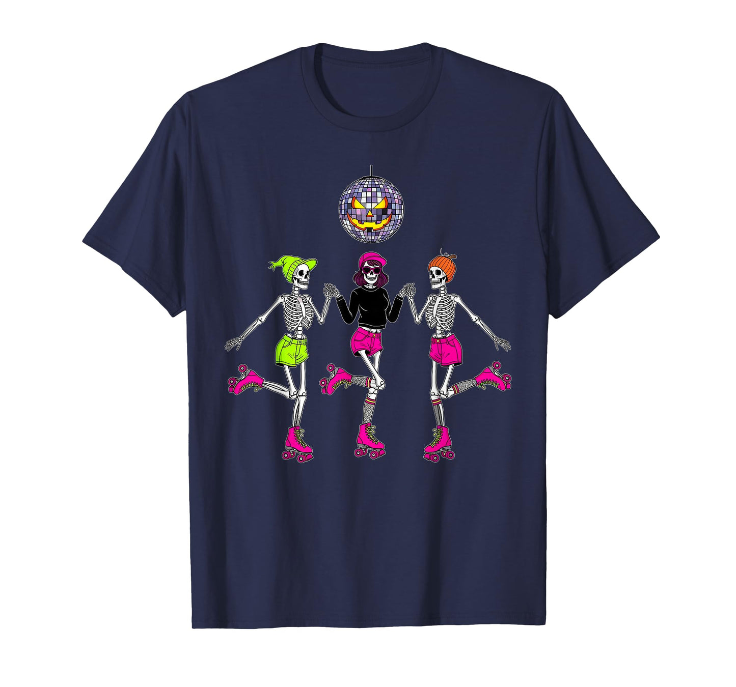 Dancing Skeletons Roller Skates Spooky Disco Ball Halloween T-Shirt