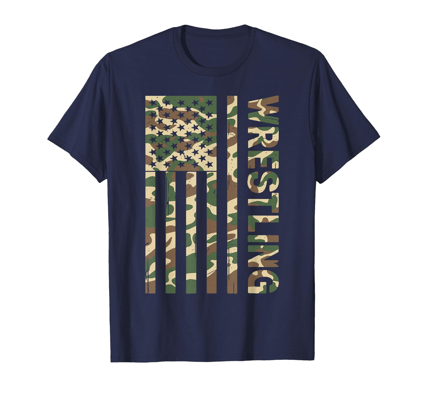 Youth Camo US Wrestling American Flag Patriotic Boy Wrestler T-Shirt