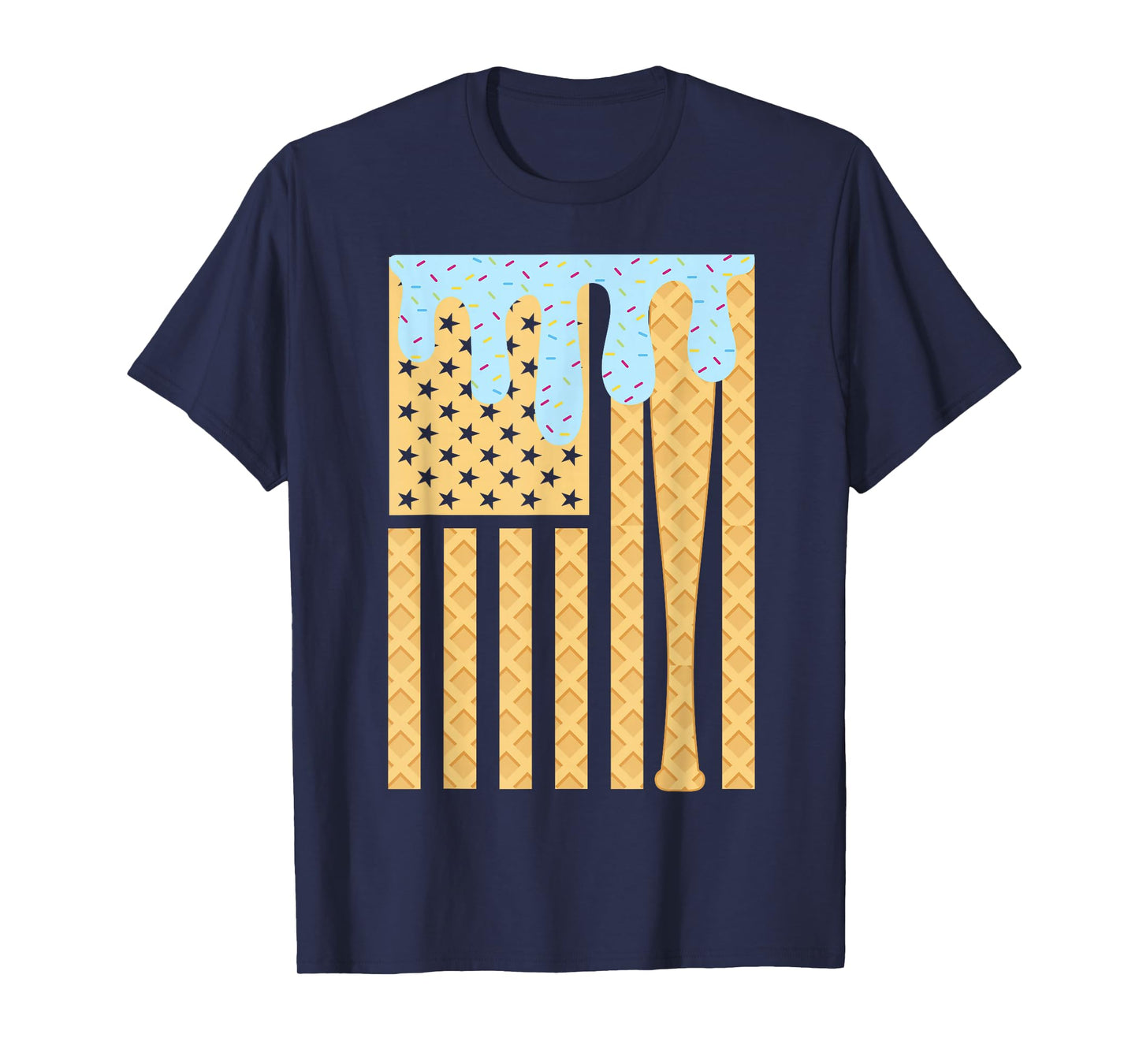 Baseball Drip Bat Boys Dripping Ice Cream American Flag T-Shirt