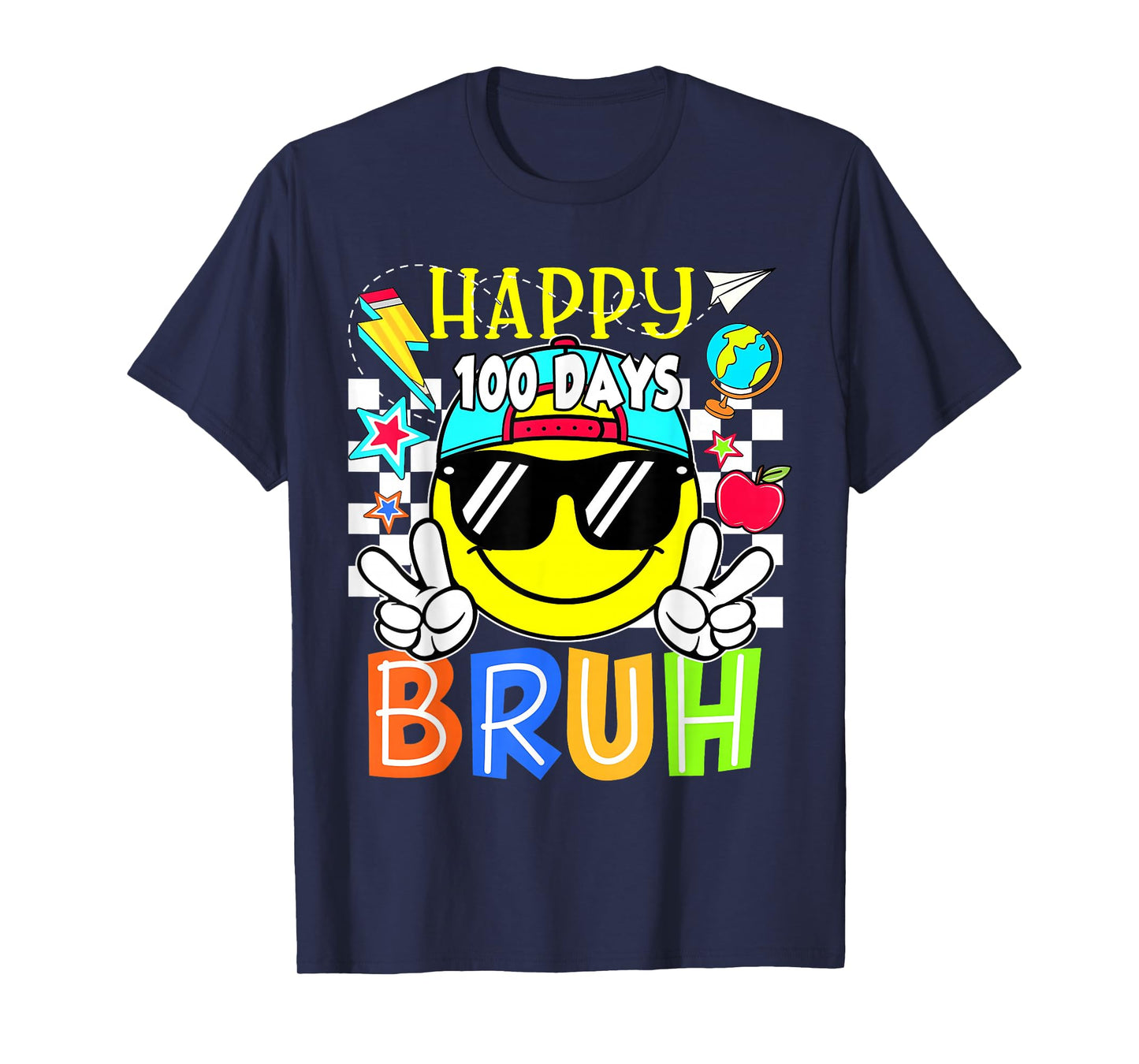 Happy 100 Days of School Bruh Smile Groovy Face Kid Teacher T-Shirt