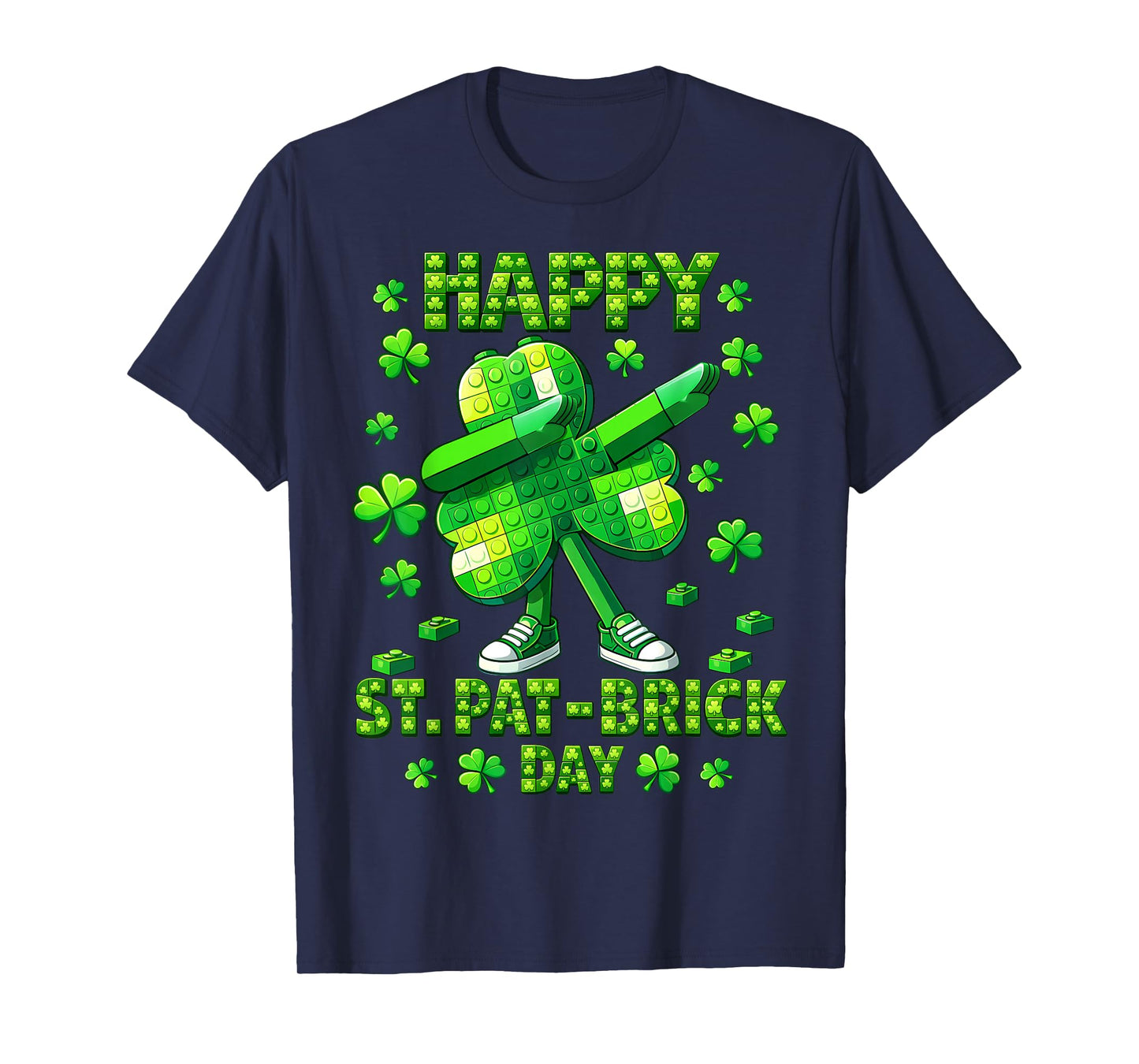 Kids St Patricks Day Dabbing Shamrock Building Blocks Bricks T-Shirt