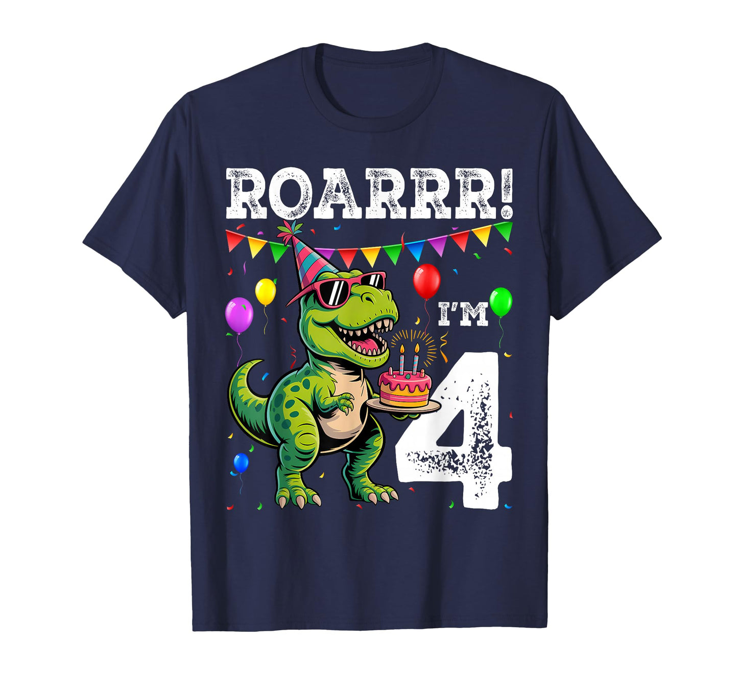 4th Birthday 4 Year Old Boys Girls Roar Im Dinosaur T-Shirt