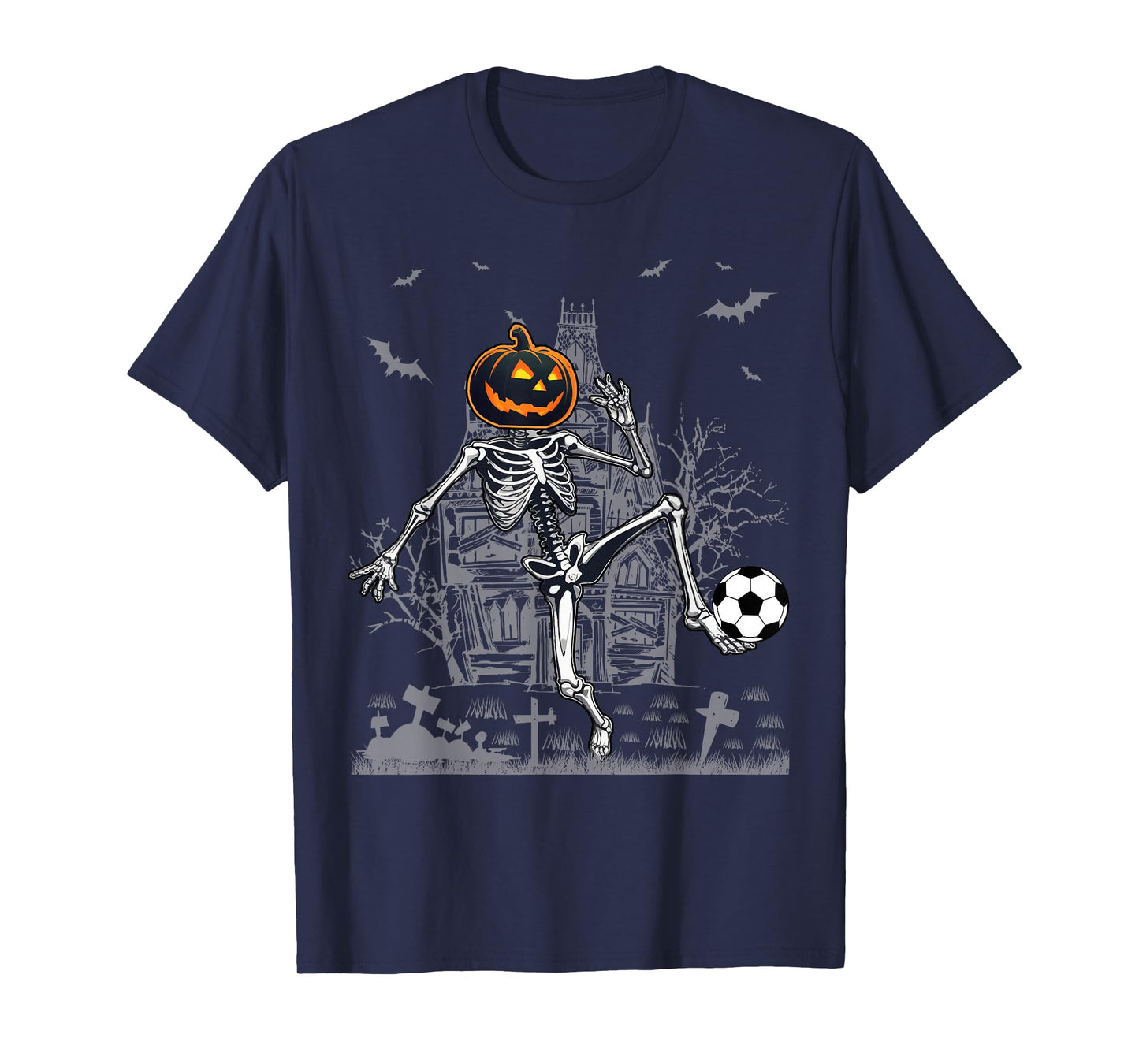 Soccer Skeleton Halloween Men Boys Soccer Halloween T-Shirt
