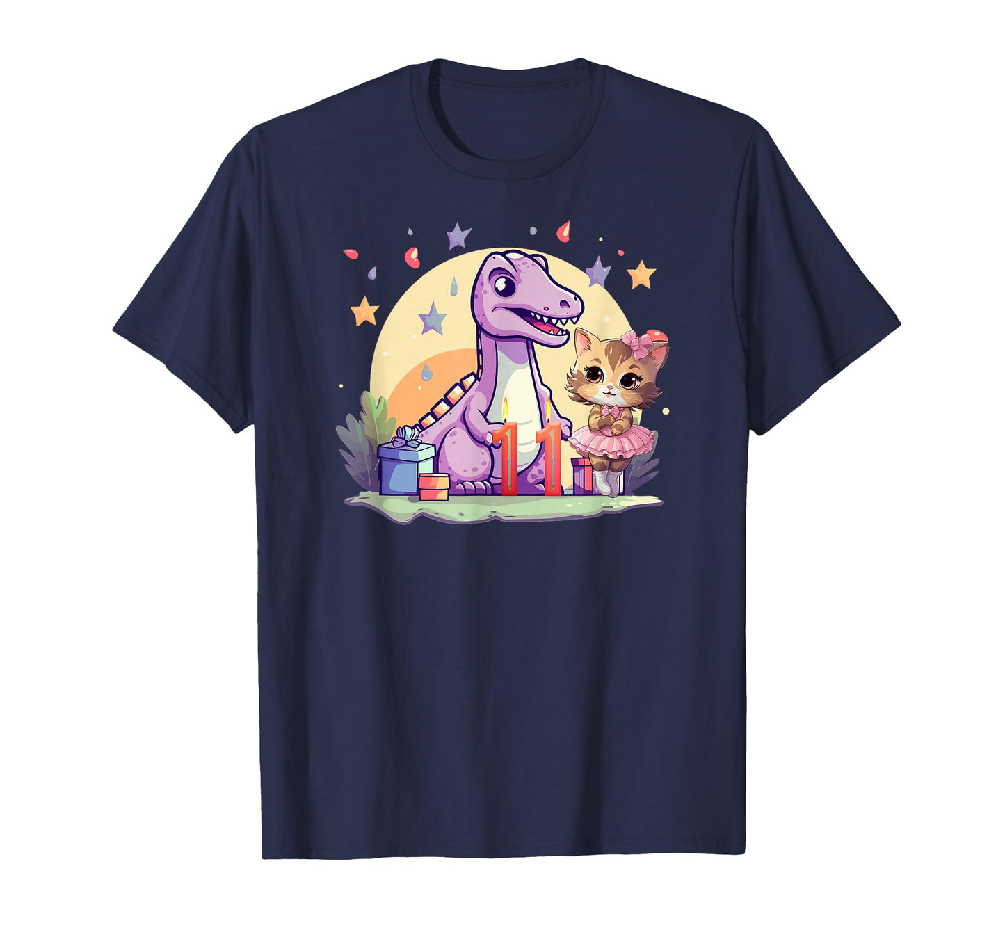 11th Birthday Dinosaur-Ballet-Cats 11 Years-Old Girls Kids T-Shirt