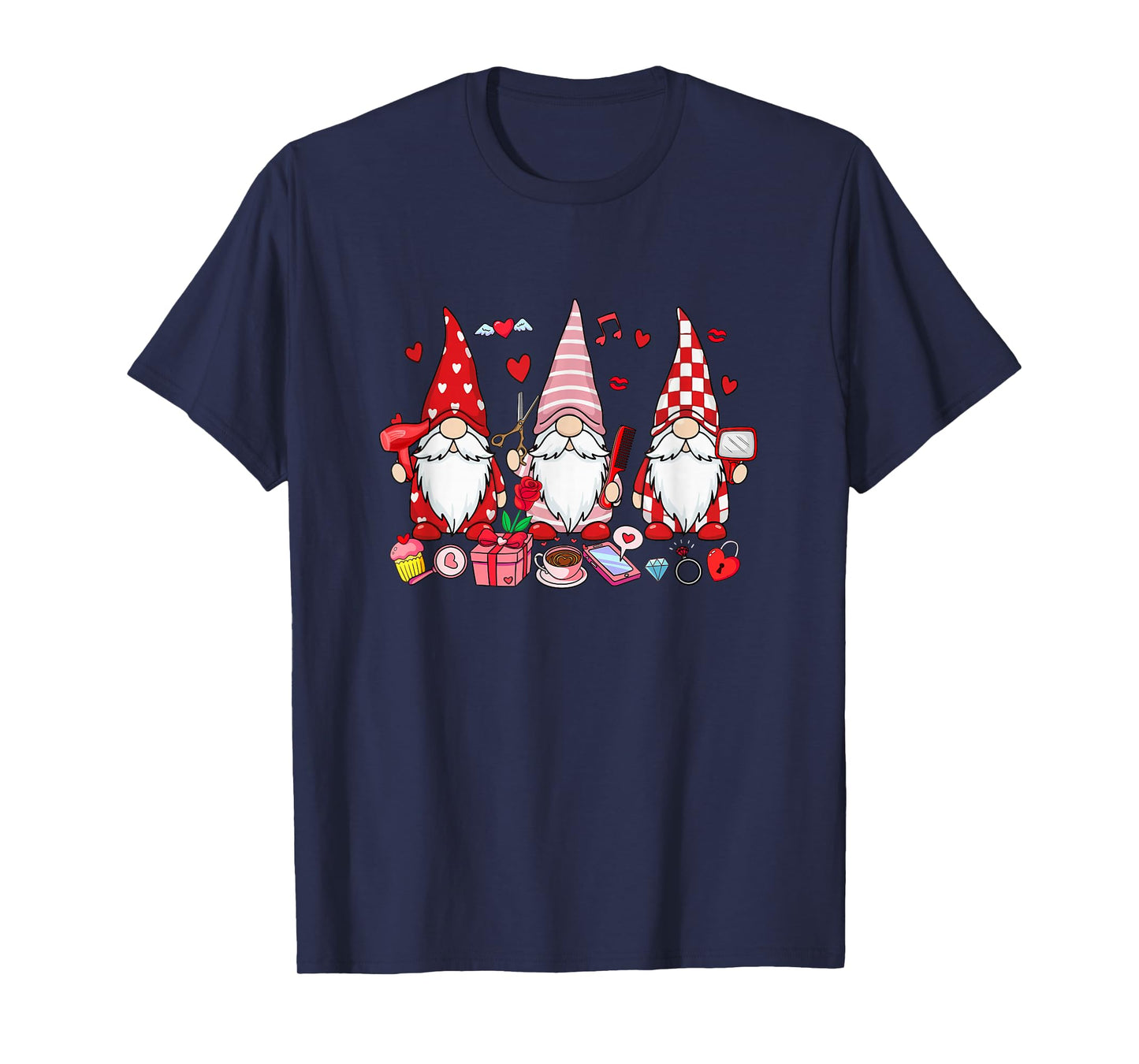 Three Gnomes Hair Stylist Valentine's Day Hearts Floral T-Shirt
