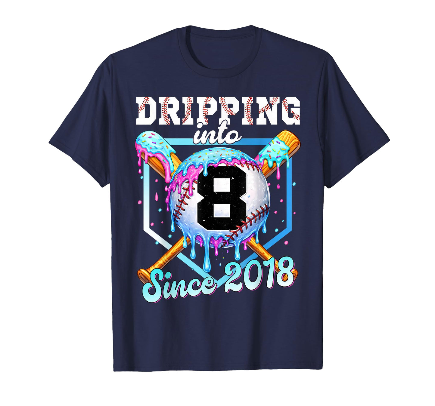 8 Years Old Baseball Ice Cream 8th Birthday Boys Since 2016 T-Shirt