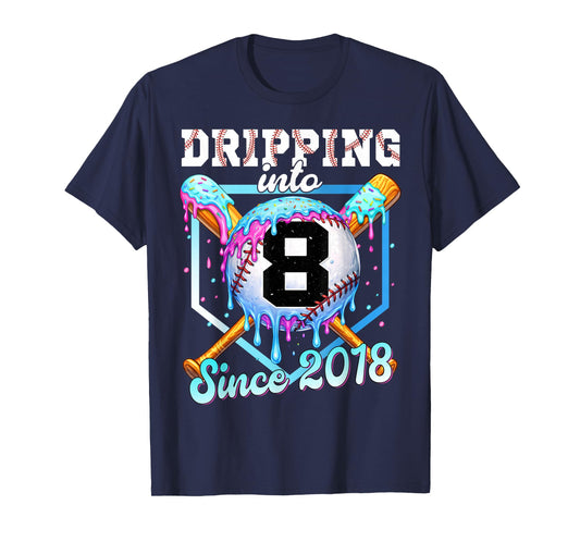 8 Years Old Baseball Ice Cream 8th Birthday Boys Since 2016 T-Shirt