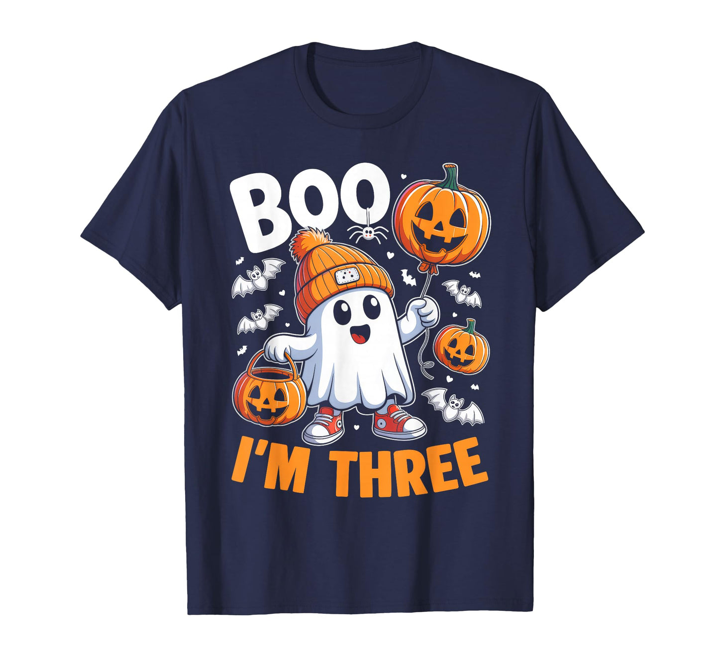 Boo I'm Three Ghost 3rd Birthday Halloween Boy Kids Groovy T-Shirt