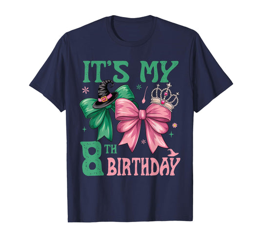 8th Birthday Girl Its My 8th Birthday Witch Pink and Green T-Shirt