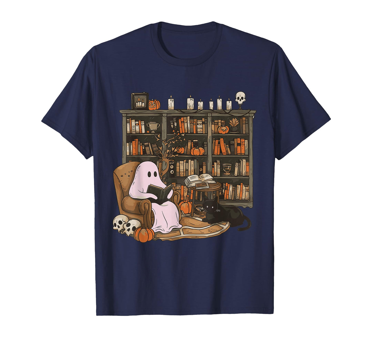 Ghost Reading Book Cat lover Halloween Reading enthusiast T-Shirt