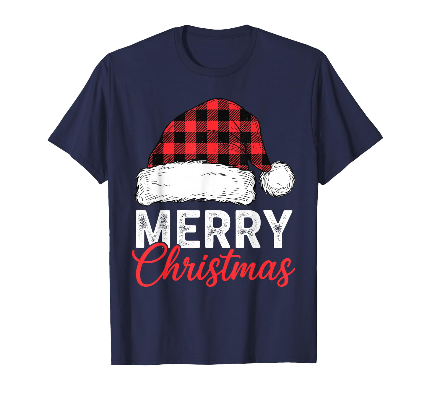 Merry Christmas Shirt Santa Hat Buffalo Plaid Men Women Kids T-Shirt
