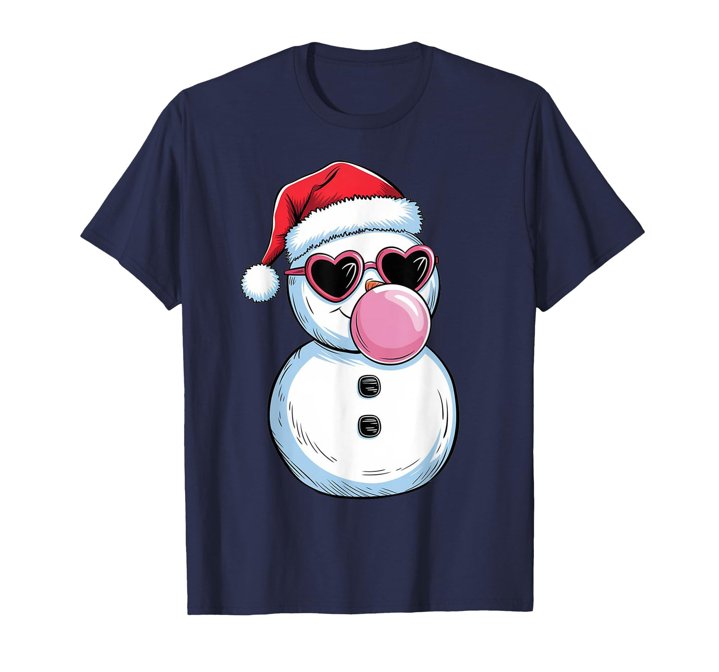 Retro Cool Snowman With Sunglasses Christmas Blowing Bubble T-Shirt