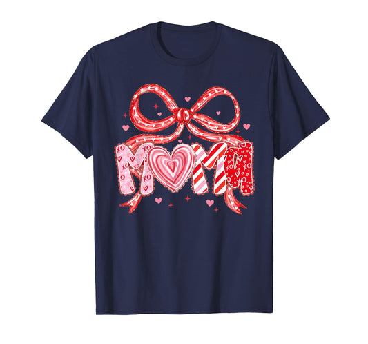 Valentine Mama Coquette Bow Heart Mom Mother Women T-Shirt