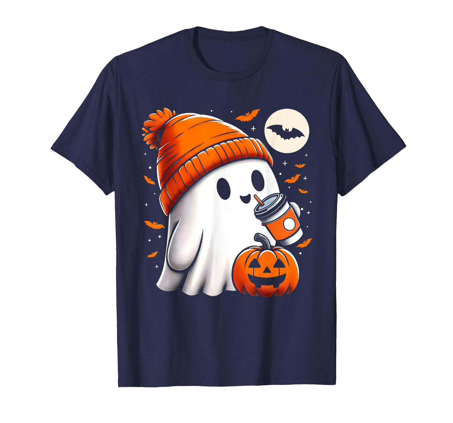 Halloween Shirts For Women Ghost Drinking Coffee Halloween T-Shirt